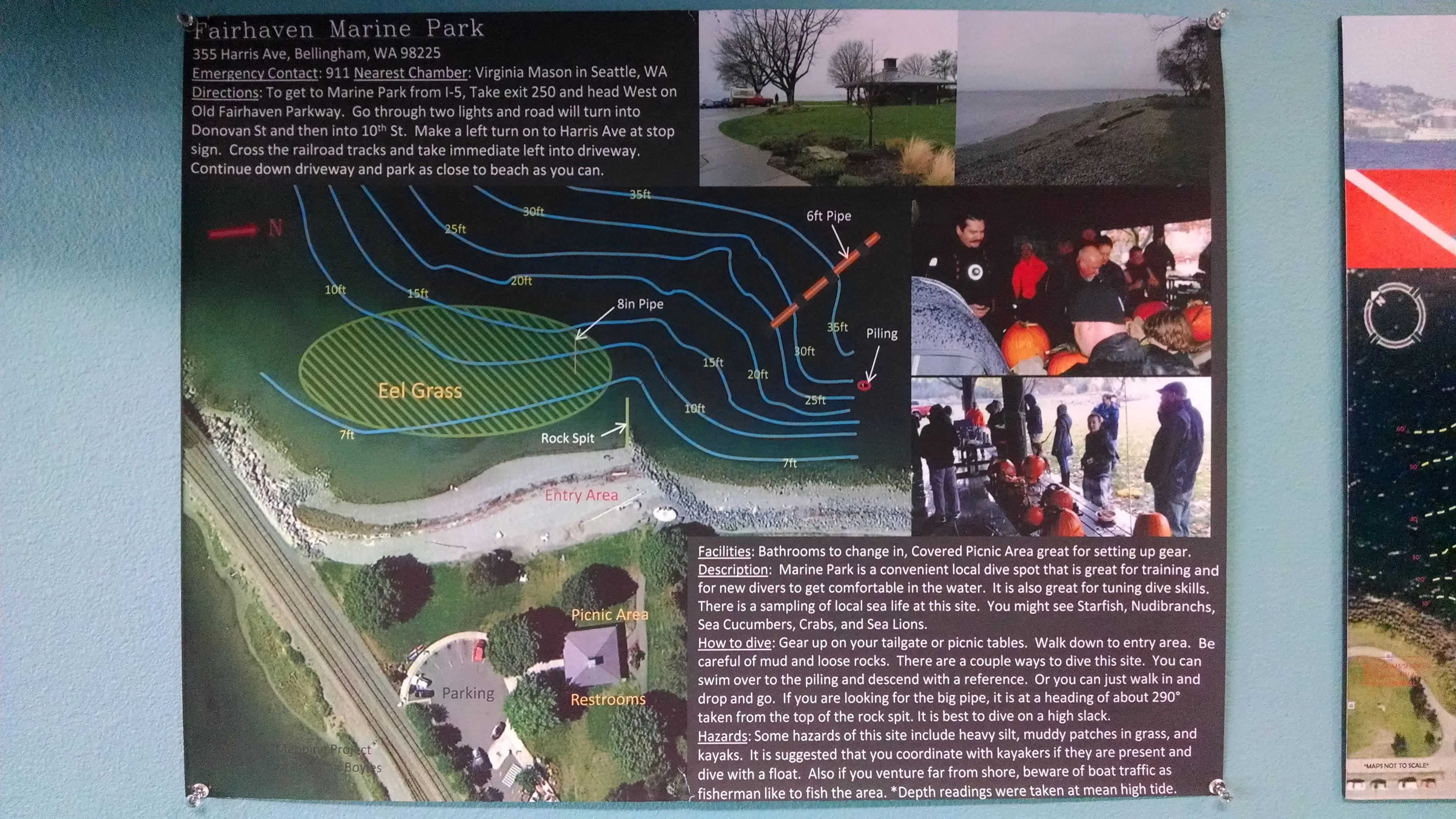 Picture of the dive map at Bellingham Marine Park, Bellingham Area. Photo by Mike Snow.