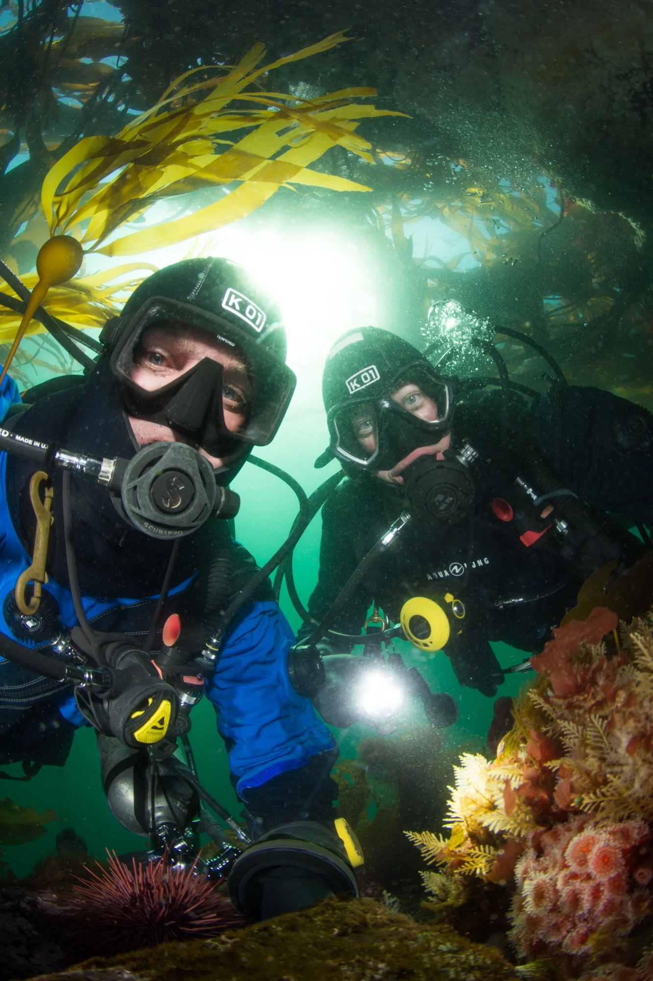 Scuba Jess and Eric Askilsrud underwater selfie at Campbell River. Photo by Eric Askilsrud.