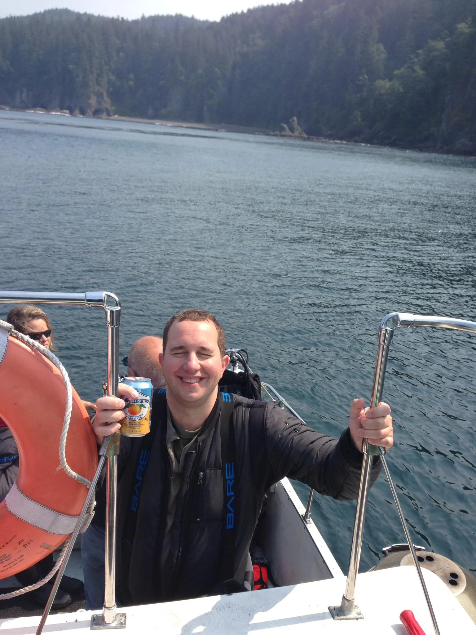 Happy diver on the boat after a dive in Neah Bay. Photo by Scuba Jess.