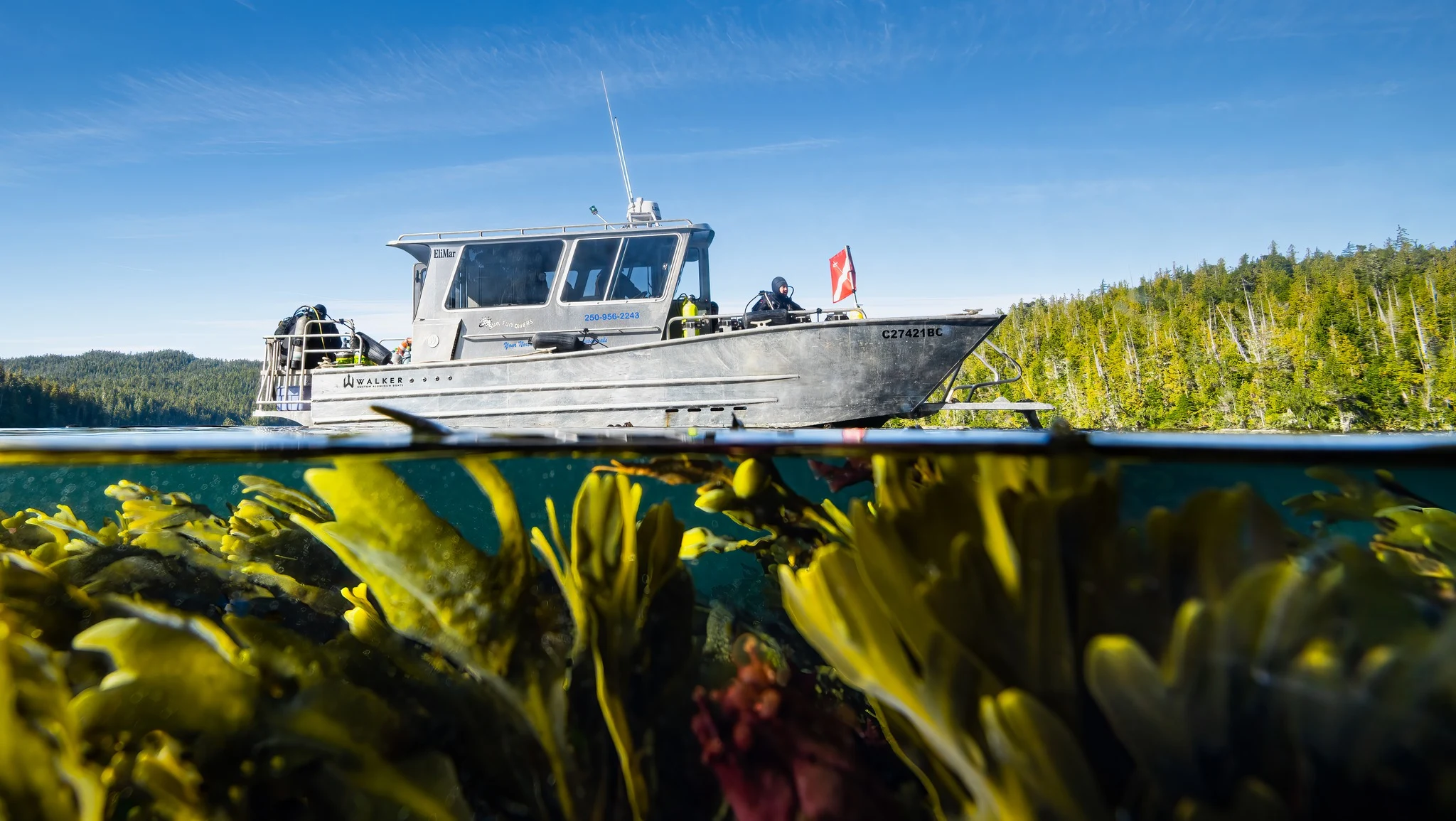 A dive boat at Plumper Rock, Port McNeill area, BC. Photo courtesy of Steve Taylor.
