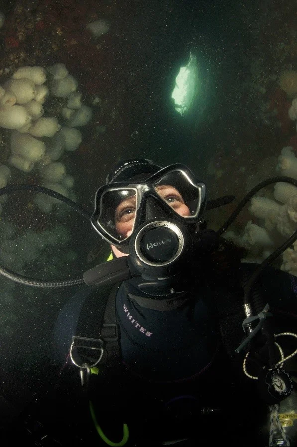 Scuba Jess at Swordfish Island. Photo by Eric Askilsrud.